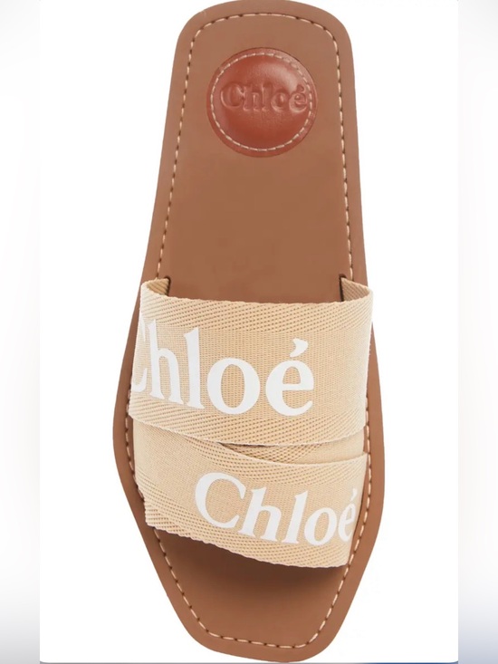 Chloe Shoes - Chloé Beige Logo Slide Sandals